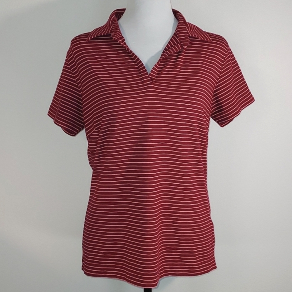 Nike Fit Dry Burgundy Salmon Striped S/S Cotton Poly Golf Polo Shirt Size Medium